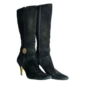 Anne Klein Black Suede Leather Heeled Boots Women’s Size 8M
